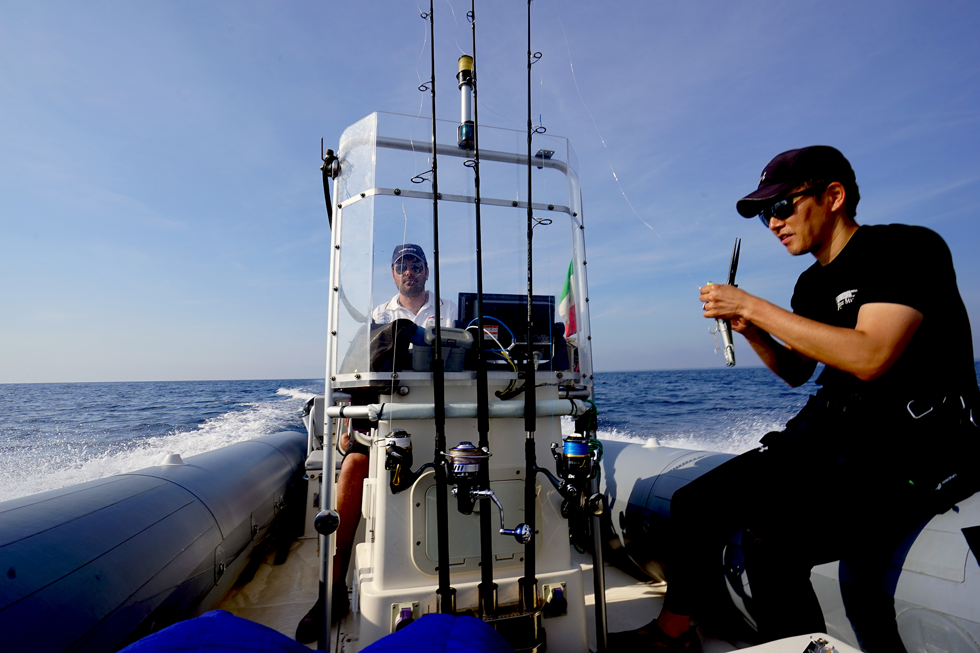 On a boat in Italy — setting out for tuna