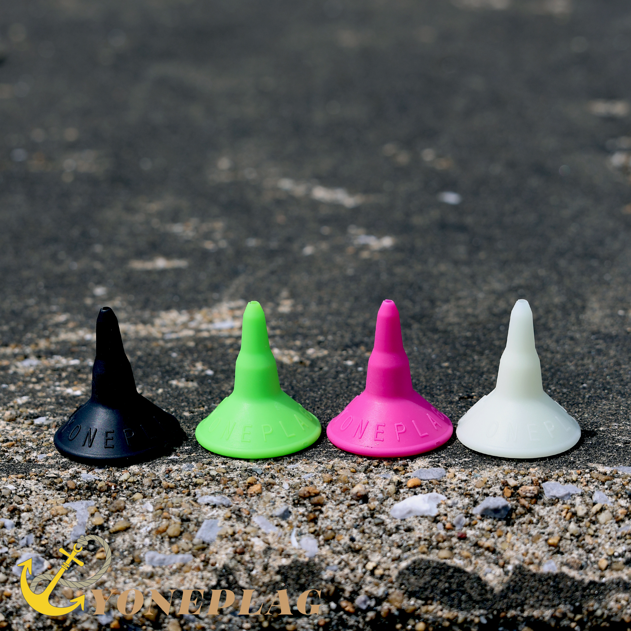 The four YONEPLAG colors lined up on the ground